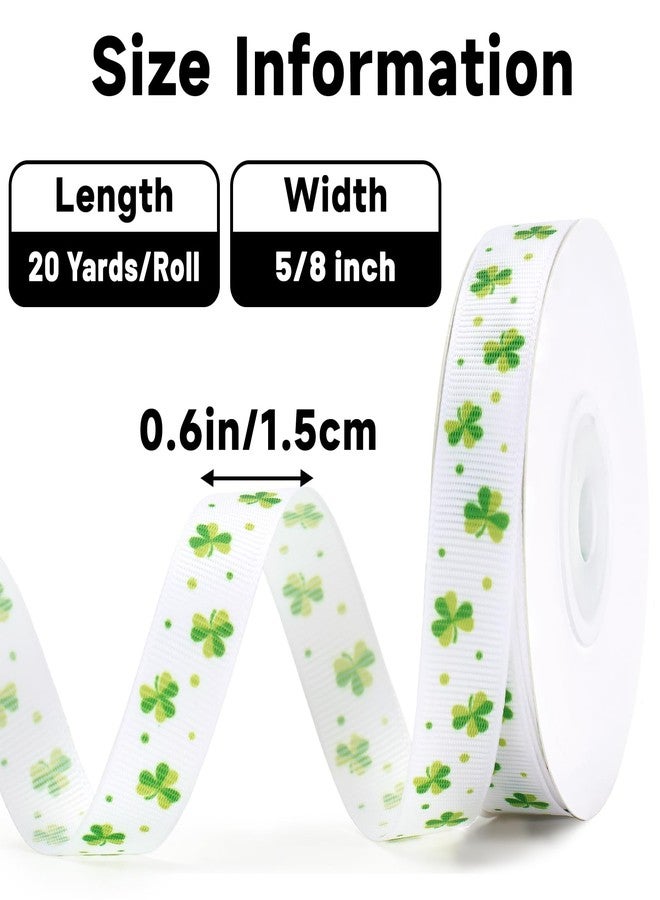KINGLAKE St Patrick's Day Ribbon - 5/8'' x 20 Yds Shamrocks Clover Grosgrain Ribbon with Polka Dot for Gift Wrapping Wreath White Green Ribbons for DIY Crafts Sewing St. Patricks Day Party Decorations - Image 2