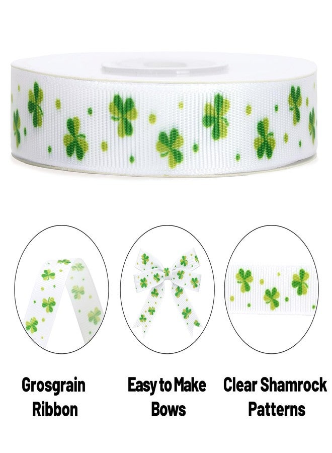 KINGLAKE St Patrick's Day Ribbon - 5/8'' x 20 Yds Shamrocks Clover Grosgrain Ribbon with Polka Dot for Gift Wrapping Wreath White Green Ribbons for DIY Crafts Sewing St. Patricks Day Party Decorations - Image 3