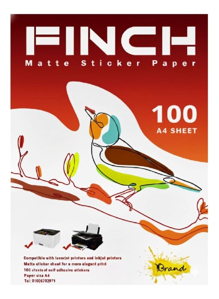 ورق لاصق للطباعة (استيكر) مطفي مقاس A4 من فينچ (FINCH) - متوافق مع طابعات الليزر والحبر - 100 ورقة - Image 1