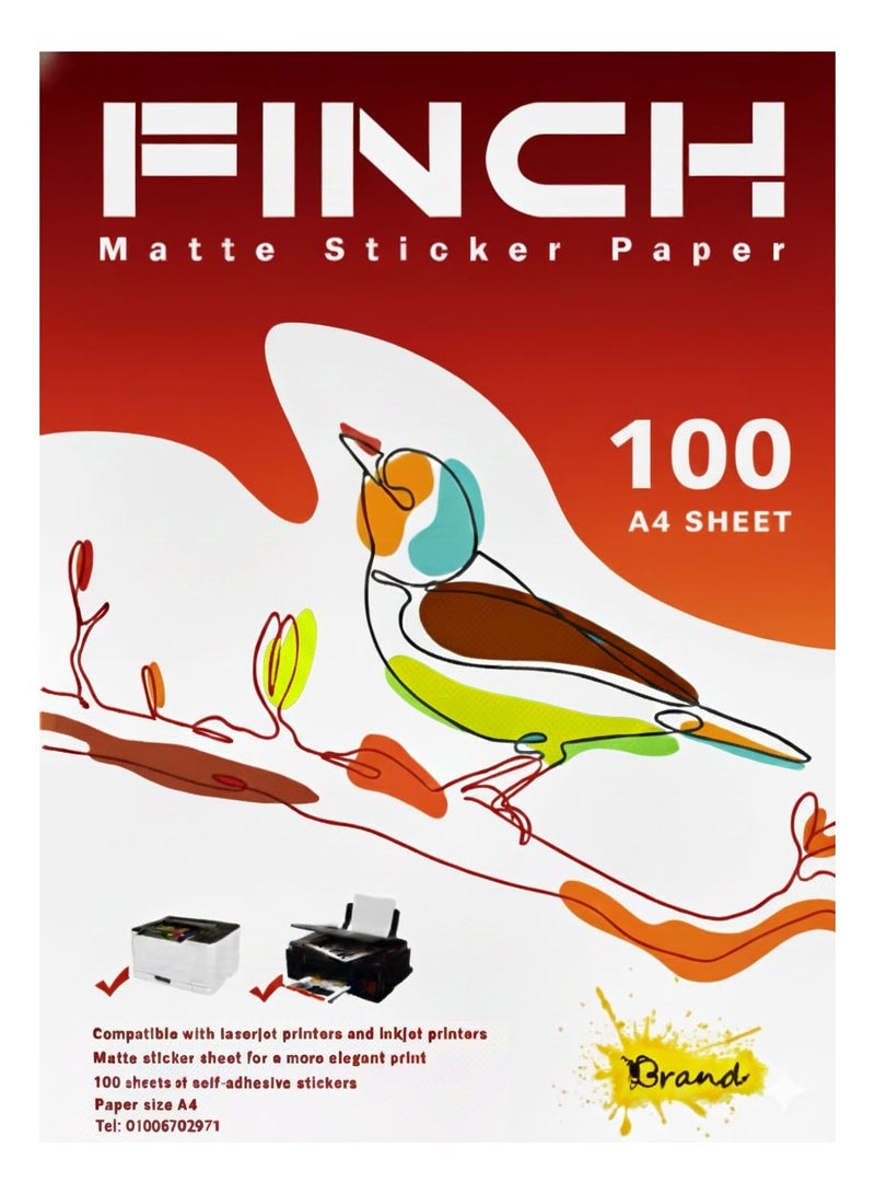 ورق لاصق للطباعة (استيكر) مطفي مقاس A4 من فينچ (FINCH) - متوافق مع طابعات الليزر والحبر - 100 ورقة - Image 4