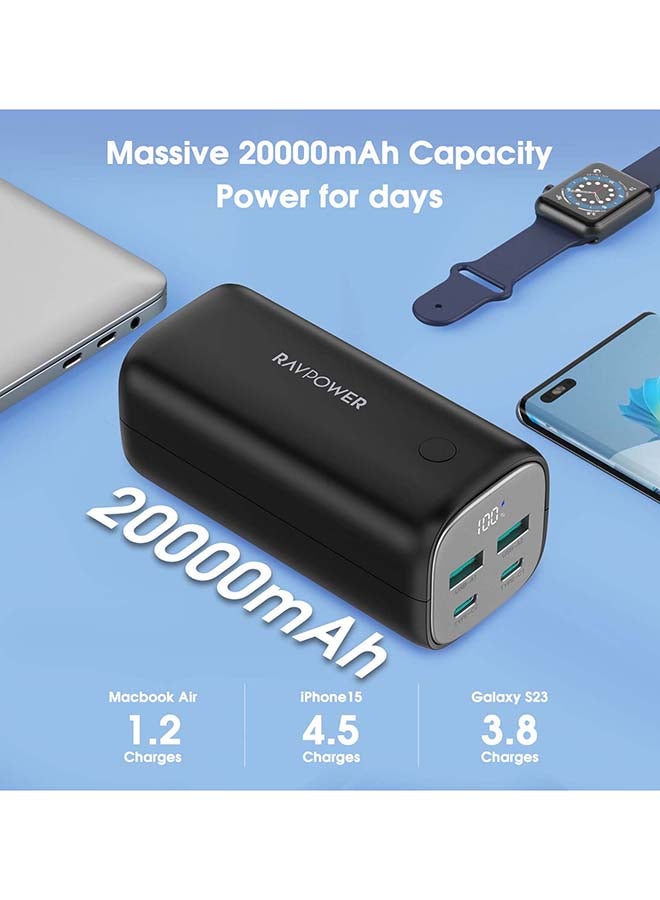 راف باور شاحن متنقل  20000 مللي أمبير شحن سريع 70 واط PD يدعم اللابتوب مع 4 منافذ وشاشة رقمية LED باور بانك عالي السعة للايفون وسامسونج وماك بوك RP-PB208 Pro 20000 mAh أسود - Image 5