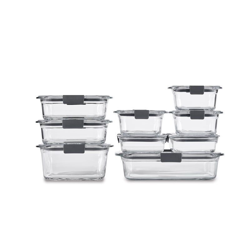 Rubbermaid حاويات تخزين الطعام الزجاجية من Rubbermaid Brilliance، أحجام متنوعة، مجموعة من 9، خالية من BPA، مانعة للتسرب، شفافة - Image 1