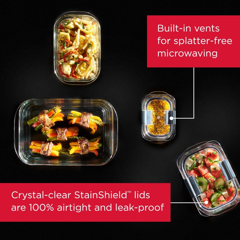 Rubbermaid حاويات تخزين الطعام الزجاجية من Rubbermaid Brilliance، أحجام متنوعة، مجموعة من 9، خالية من BPA، مانعة للتسرب، شفافة - Image 4