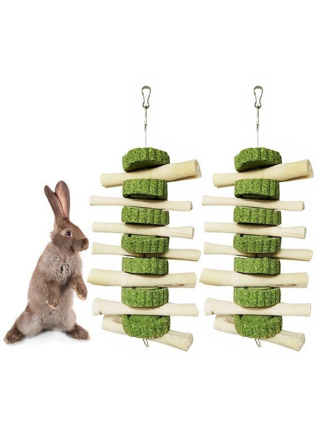 kathson Bunny Chew Toys for Teeth, Pet Snacks Molar Sweet Bamboo with Grass Cake for Hamster Chinchilla Guinea Pig Rabbit Rats(2 Packed) - Image 1
