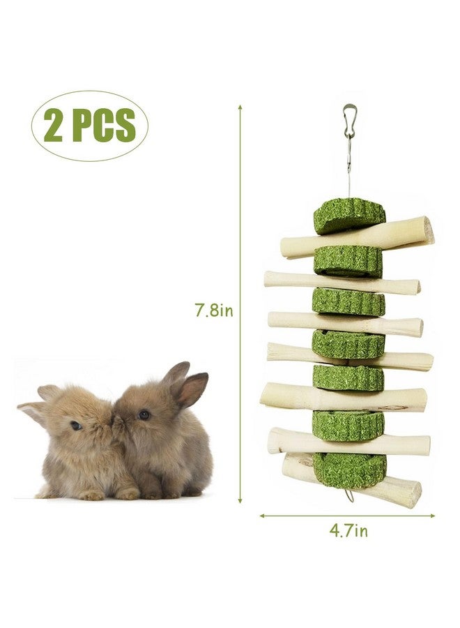 kathson Bunny Chew Toys for Teeth, Pet Snacks Molar Sweet Bamboo with Grass Cake for Hamster Chinchilla Guinea Pig Rabbit Rats(2 Packed) - Image 3