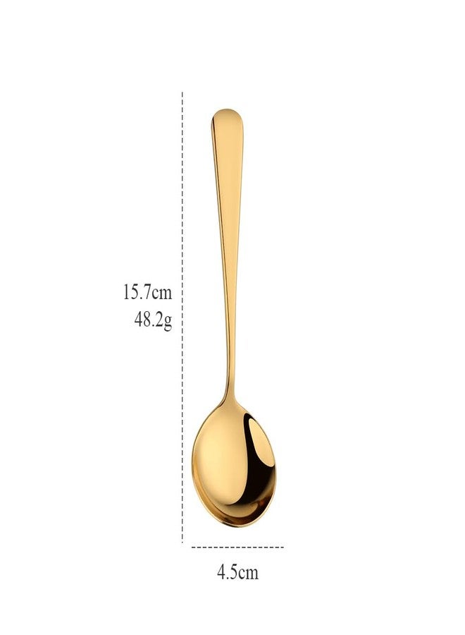 BISDARUN Broth Round Spoon Set, 12-Piece Reusable Stainless Steel Dinner Table Cereal Soup Spoon, Camping Ramen Spoons Gold - Image 2