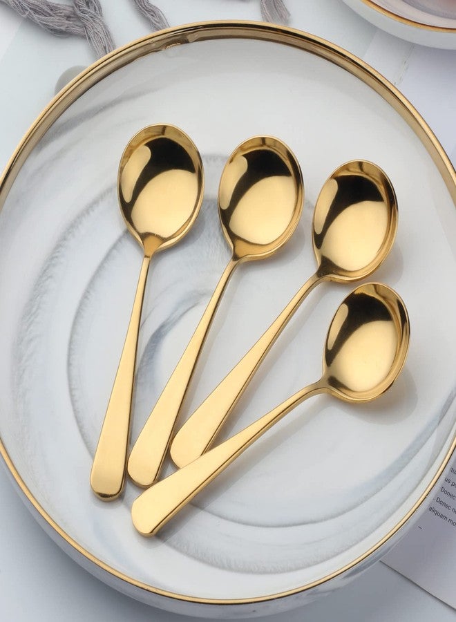 BISDARUN Broth Round Spoon Set, 12-Piece Reusable Stainless Steel Dinner Table Cereal Soup Spoon, Camping Ramen Spoons Gold - Image 3