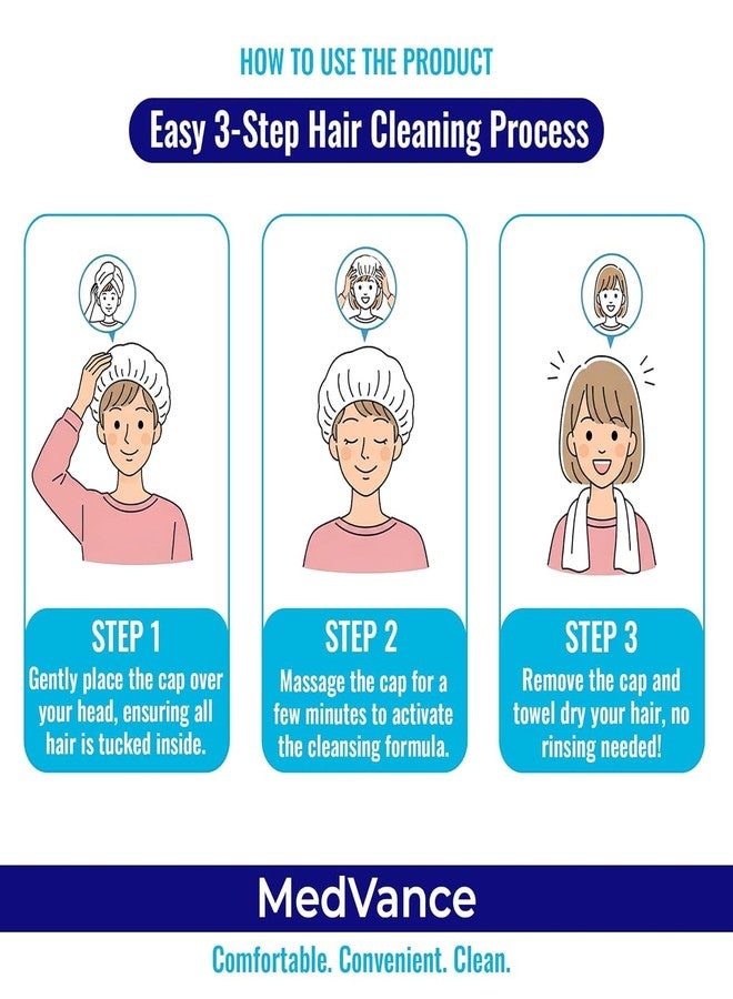 MedVance No Rinse Shampoo Cap | Rinse Free Shower Cap that Shampoos & Conditions | PH Balanced & Hypoallergenic Waterless Hair Wash | 2 Pack - Image 4