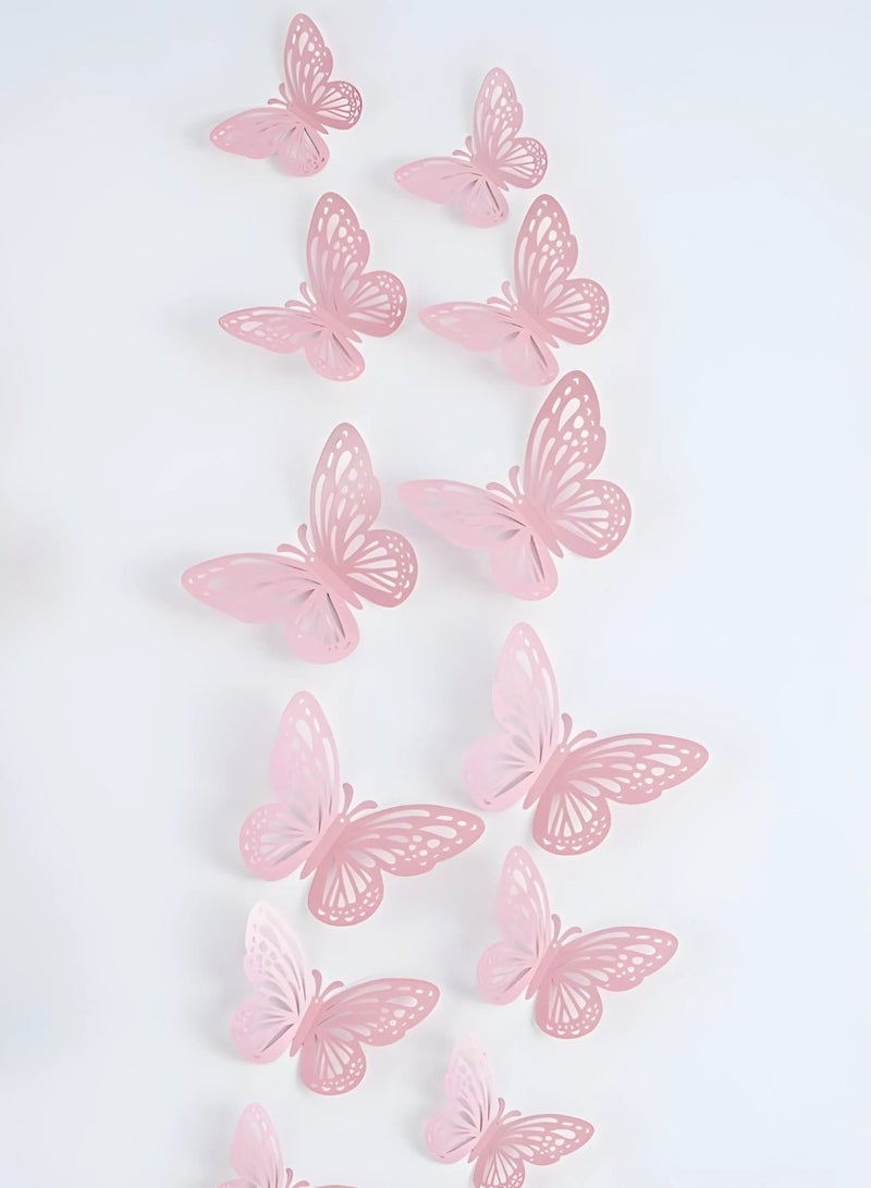 Elegant 3D Pink Butterfly Wall Decor – 12 Pcs, 3 Sizes, Soft Matte Finish, Hollow-Out Design, Easy to Stick & Remove – Romantic & Aesthetic DIY Wall Decoration for Home, Bedroom, Nursery & Events - Image 1