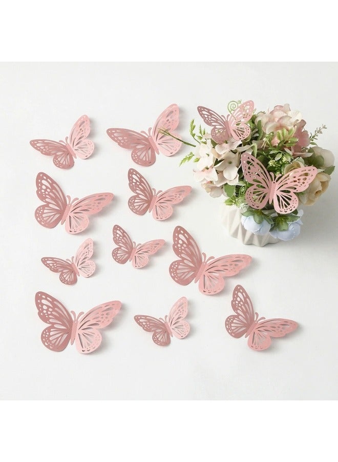 Elegant 3D Pink Butterfly Wall Decor – 12 Pcs, 3 Sizes, Soft Matte Finish, Hollow-Out Design, Easy to Stick & Remove – Romantic & Aesthetic DIY Wall Decoration for Home, Bedroom, Nursery & Events - Image 2