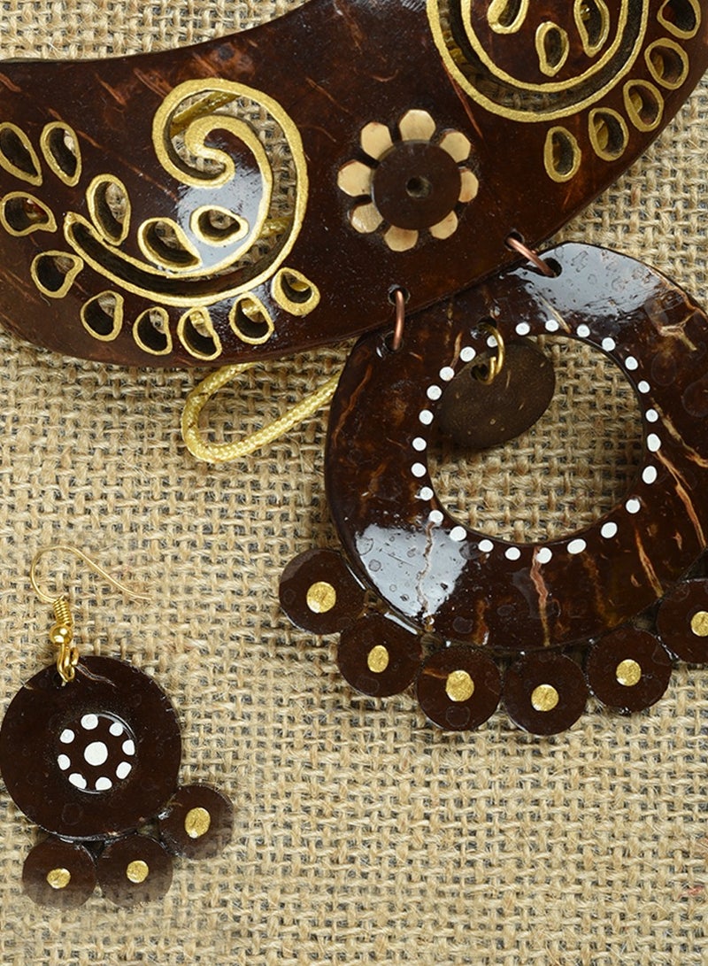 N&H Handmade Coconut Shell Choker with Jhumka Design Combo Necklace with Matching Earrings, Combo Set of 2