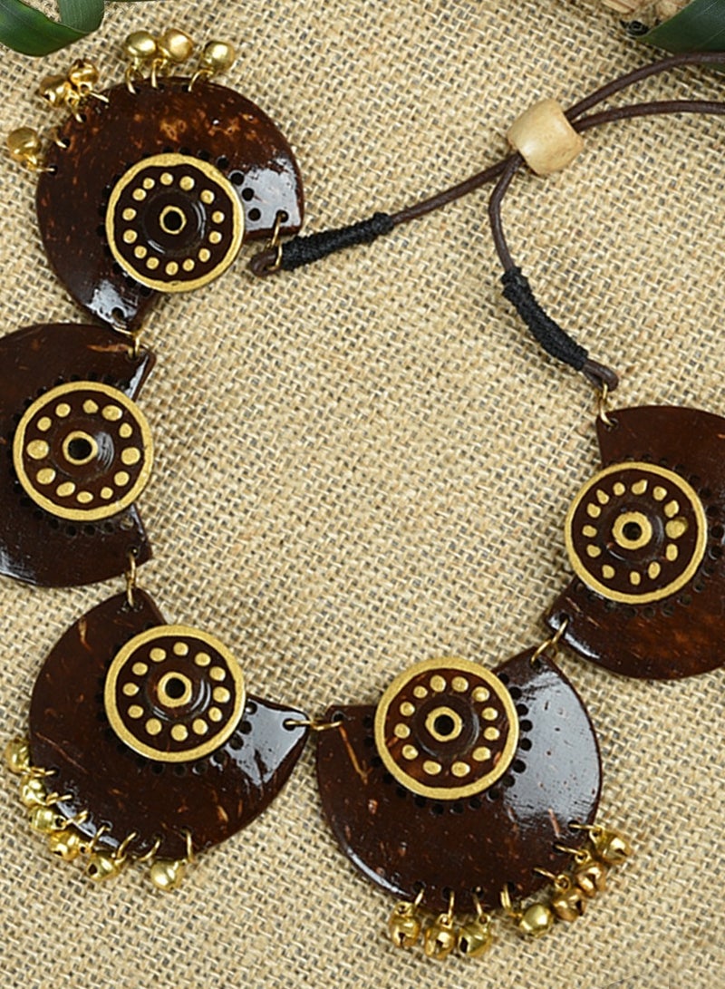 N&H Handmade Coconut Shell Choker with Jhumka Design Combo Necklace with Matching Earrings, Combo Set of 2