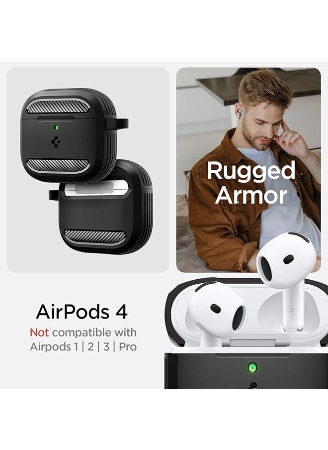 Spigen - Rugged Armor Designed For Airpods 4 Case Cover 2024 Shockproof Protective With Carabiner Matte Black - Image 1