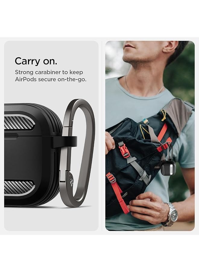 Spigen - Rugged Armor Designed For Airpods 4 Case Cover 2024 Shockproof Protective With Carabiner Matte Black - Image 1