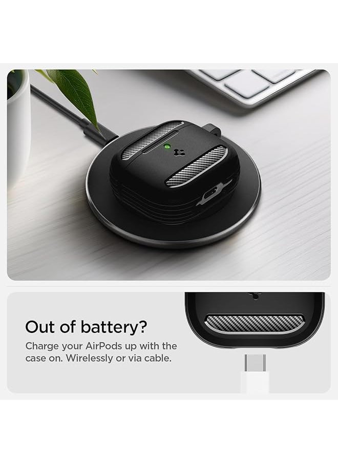 Spigen - Rugged Armor Designed For Airpods 4 Case Cover 2024 Shockproof Protective With Carabiner Matte Black - Image 1