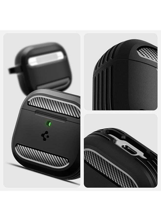 Spigen - Rugged Armor Designed For Airpods 4 Case Cover 2024 Shockproof Protective With Carabiner Matte Black - Image 1