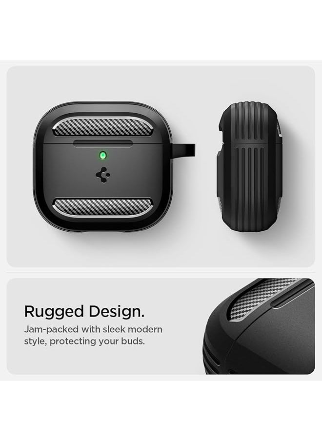 Spigen - Rugged Armor Designed For Airpods 4 Case Cover 2024 Shockproof Protective With Carabiner Matte Black - Image 1