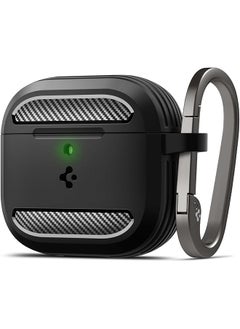 Rugged Armor Designed For Airpods 4 Case Cover 2024 Shockproof Protective With Carabiner Matte Black