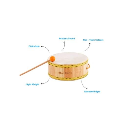 Brainsmith Swoora Wooden Tom-Tom Drum (2-Sided) with Stick for Toddlers and Kids (1-6 Years) - Child-Safe Percussion Musical Instrument Drum Set - Image 2