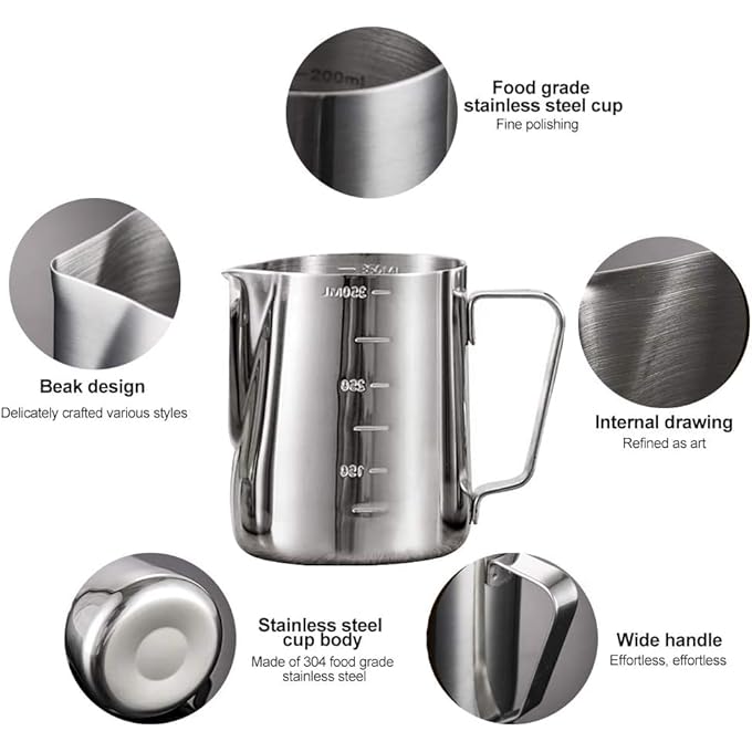 مارك إبريق رغوة الحليب 350 مل من الفولاذ المقاوم للصدأ إبريق تبخير الإسبريسو لاتيه إسبريسو كافيتيير كابتشينو ملحقات ماكينة القهوة أدوات باريستا كوب حليب - Image 3