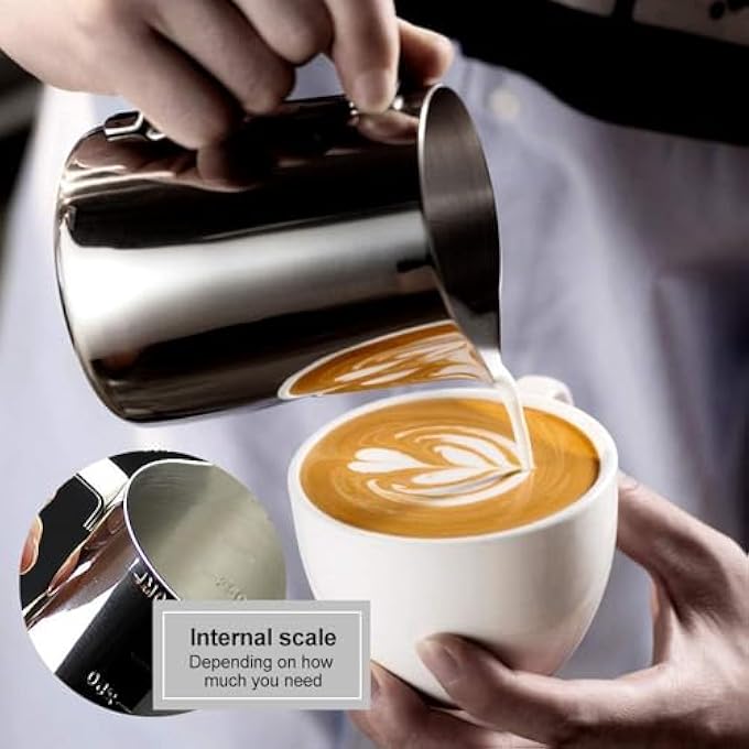 مارك إبريق رغوة الحليب 350 مل من الفولاذ المقاوم للصدأ إبريق تبخير الإسبريسو لاتيه إسبريسو كافيتيير كابتشينو ملحقات ماكينة القهوة أدوات باريستا كوب حليب - Image 4