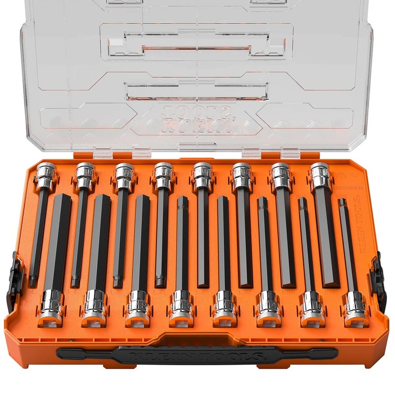 Klein Tools 652216HEXL Long Hex Bit Socket Set, 16-Piece, SAE and Metric Socket Set, Long Hex Bits, MODbox Case - Image 1