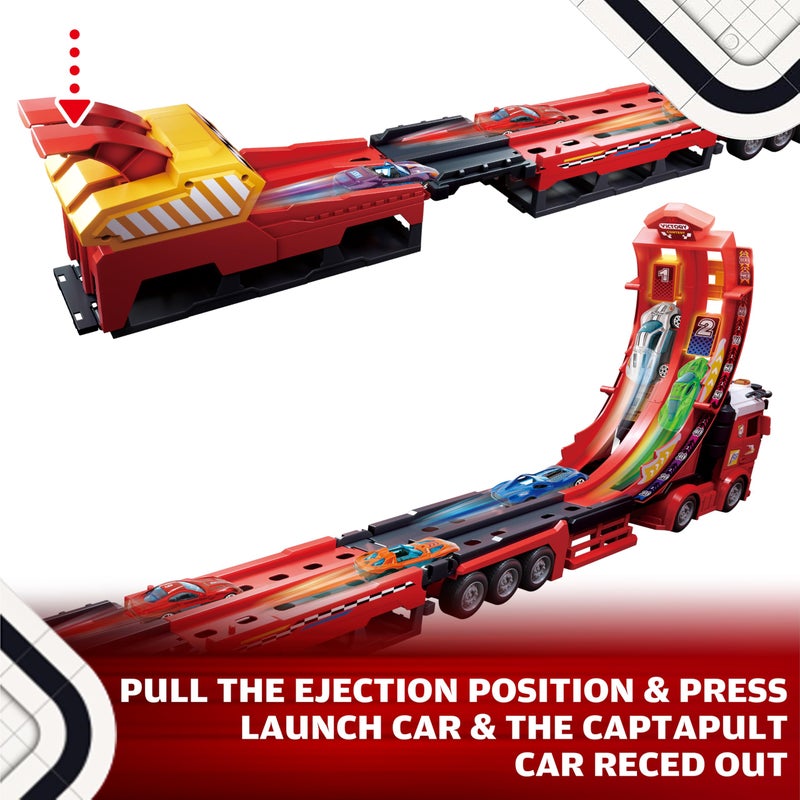 BuddyBight 3in1 Carrier Truck Race Track Toddler Toys, Carrier Toy Truck w/45 Inch Foldable Race Track, 12 Die Cast Cars Toys for Ages 2-4, Semi Truck Toy w/Light & Sound, Kids Play Cars & Race Car Toys for Kids - Image 3