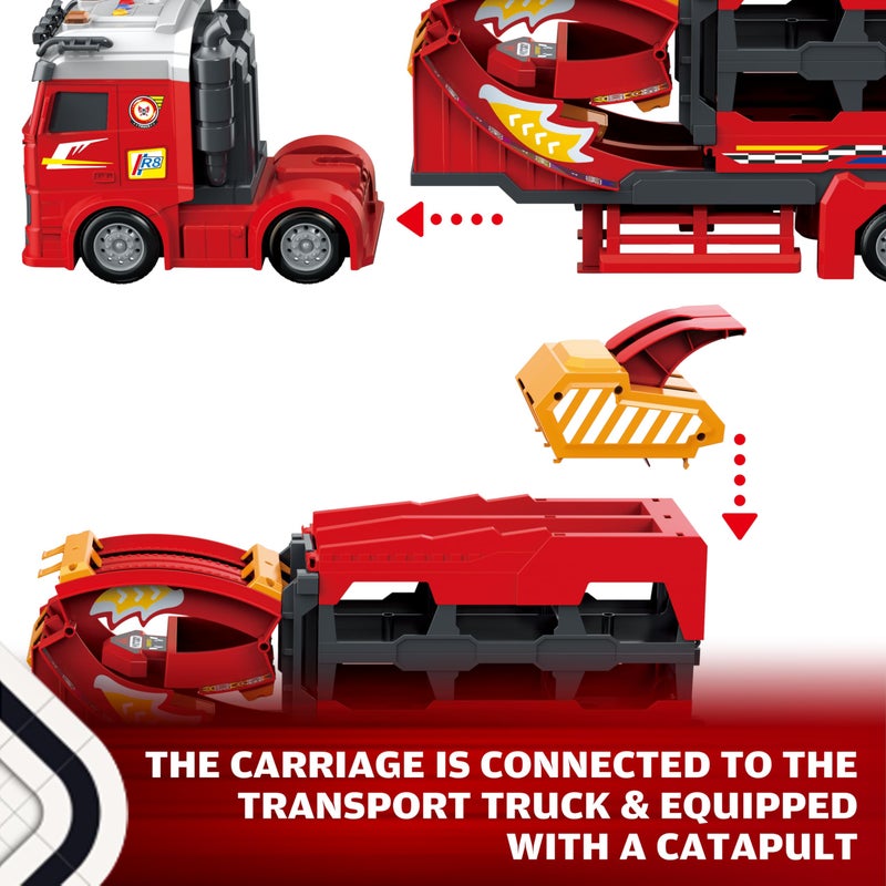 BuddyBight 3in1 Carrier Truck Race Track Toddler Toys, Carrier Toy Truck w/45 Inch Foldable Race Track, 12 Die Cast Cars Toys for Ages 2-4, Semi Truck Toy w/Light & Sound, Kids Play Cars & Race Car Toys for Kids - Image 4