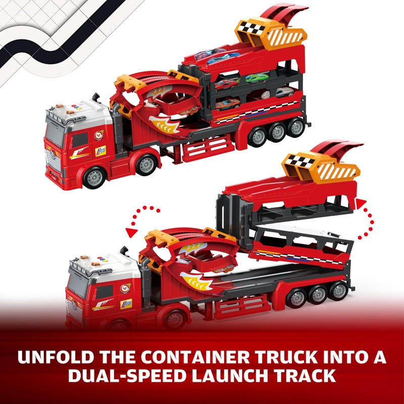BuddyBight 3in1 Carrier Truck Race Track Toddler Toys, Carrier Toy Truck w/45 Inch Foldable Race Track, 12 Die Cast Cars Toys for Ages 2-4, Semi Truck Toy w/Light & Sound, Kids Play Cars & Race Car Toys for Kids - Image 5