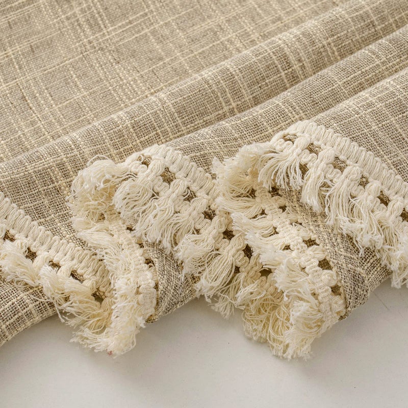 BD BEDA HOME Beda Home Tassel Linen Textured Swag Valances for Farmhousesâ€™ Kitchen; Light Filtering Rustic Short Swag Topper for Small Windows Bedroom Privacy Added Rod Pocket Design, Taupe, 36 x36 inch, 1 Pair - Image 3