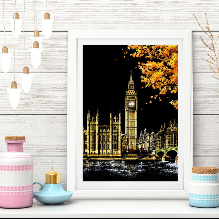 Leap Deer Colorful Urban Series Scratch Paintings – City Night Scene Art - Image 5