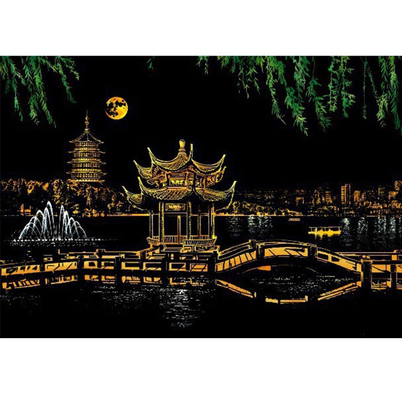 Leap Deer Colorful Urban Series Scratch Paintings – City Night Scene Art - Image 1