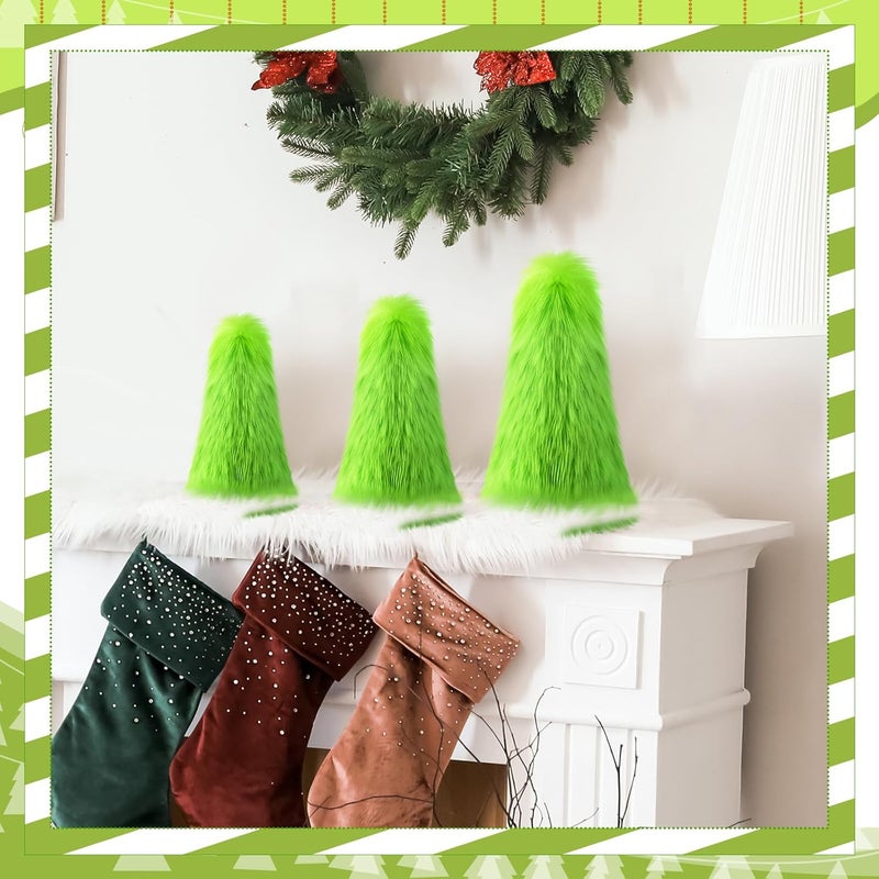 Civaner 3 Pcs Lime Green Furry Christmas Decorations Fuzzy Elf Xmas Tree Ornaments Tabletop Decor Green Christmas Tree Table Centerpieces Soft Faux Fur Gifts for Holiday Christmas Party - Image 3