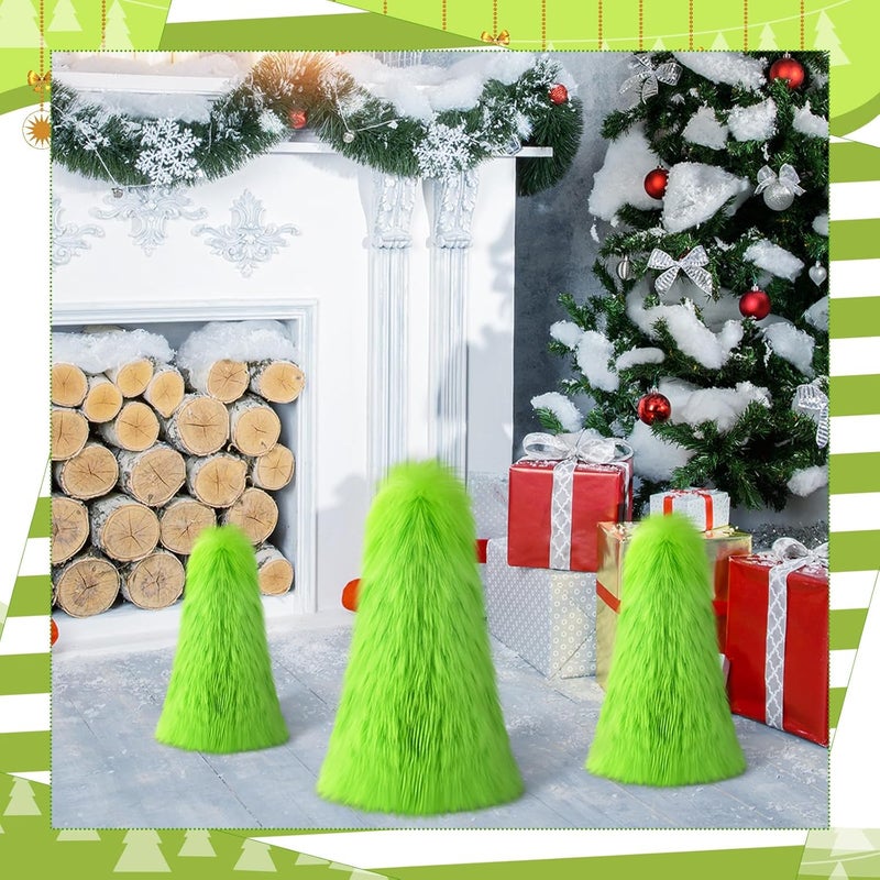 Civaner 3 Pcs Lime Green Furry Christmas Decorations Fuzzy Elf Xmas Tree Ornaments Tabletop Decor Green Christmas Tree Table Centerpieces Soft Faux Fur Gifts for Holiday Christmas Party - Image 4
