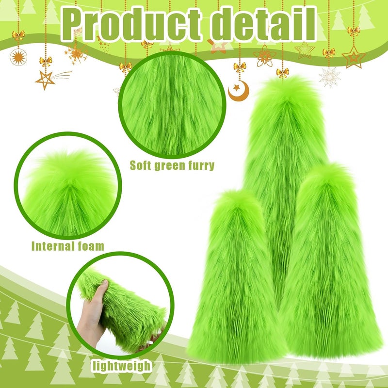 Civaner 3 Pcs Lime Green Furry Christmas Decorations Fuzzy Elf Xmas Tree Ornaments Tabletop Decor Green Christmas Tree Table Centerpieces Soft Faux Fur Gifts for Holiday Christmas Party - Image 5