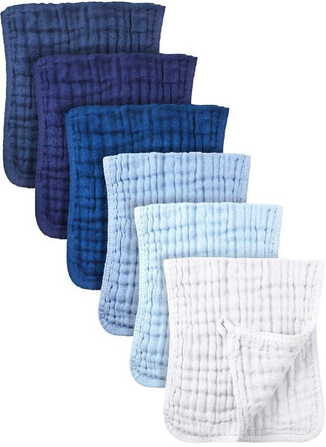 Irenare 6 Pieces Large 20 x 10 Inch Muslin Burp Cloths Multi-colors Cotton Muslin Washcloths Baby Burping Cloth Diapers 6 Absorbent Layers Muslin Face Towels for Baby (Blue Series)