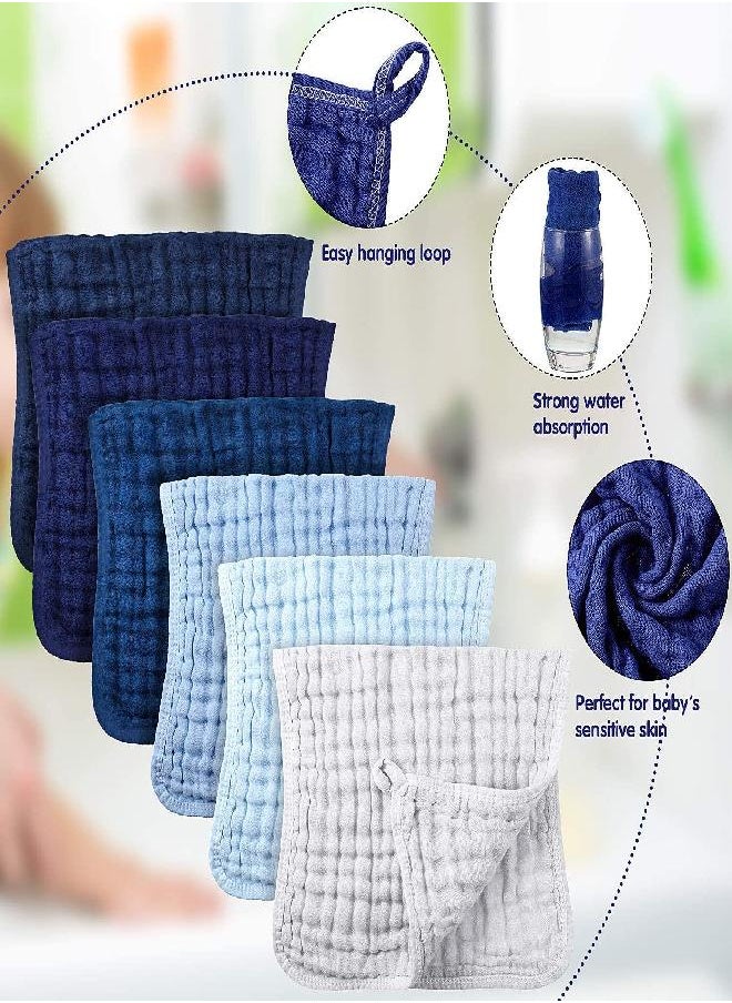 Irenare 6 Pieces Large 20 x 10 Inch Muslin Burp Cloths Multi-colors Cotton Muslin Washcloths Baby Burping Cloth Diapers 6 Absorbent Layers Muslin Face Towels for Baby (Blue Series)