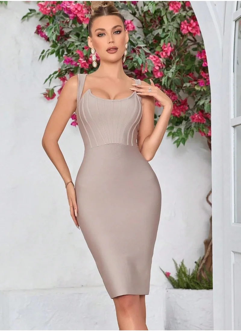 Madam Uniq Grey Sleeveless Croset Bandage Dress Evening Party Elegant Bodycon Wedding Guest Dress