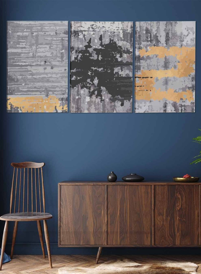 LOWHA Set Of 3 Framed Canvas Wall Arts Stretched Over Wooden Frame Hand Drawn Triptych Abstract Paintings For Home Living Room Office Decor - Image 2