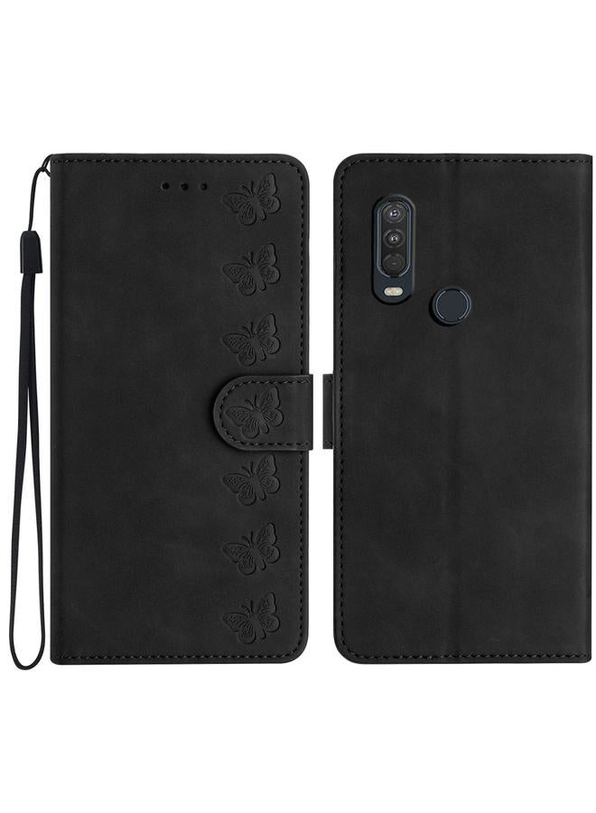 إيروريكس جراب لهاتف موتورولا ون أكشن، جراب جلدي منقوش بنقشة سبع فراشات - Image 1