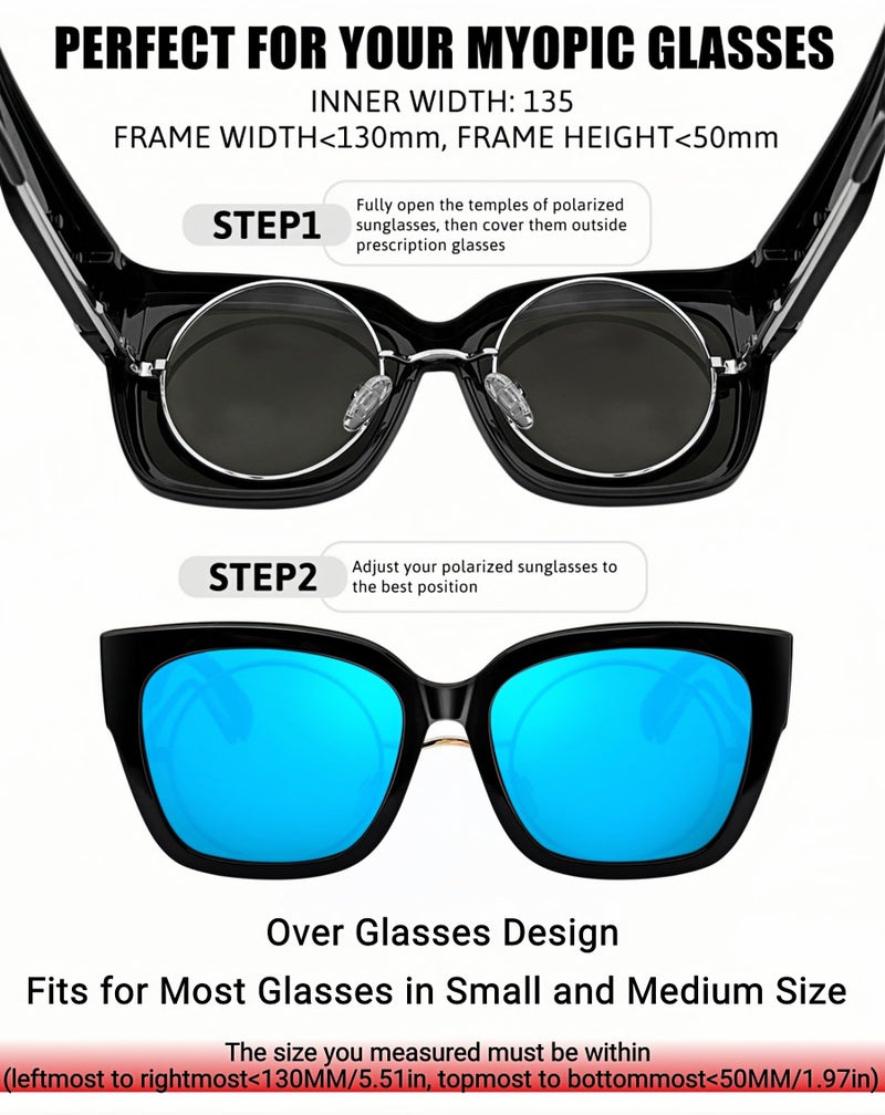 KANASTAL Fit Over Glasses Polarized Sunglasses for Women Men with UV400 Protection Oversized Square Design Shades Fashion Trendy Mirrored Large Frame Accessories Black/Mirror Blue - Image 5