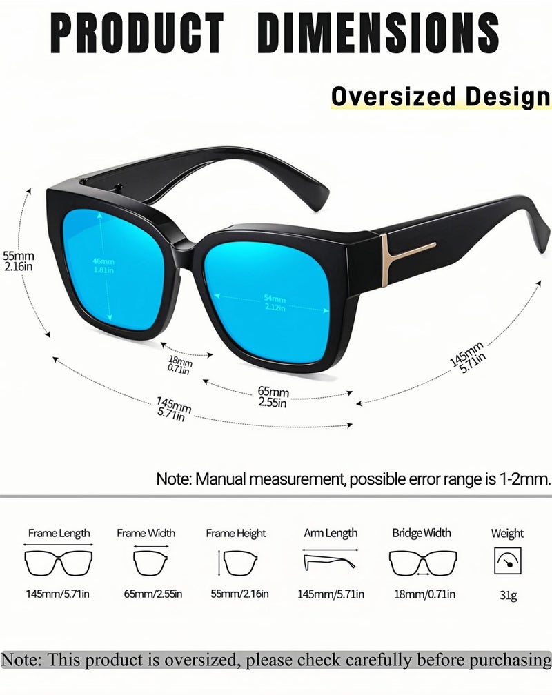 KANASTAL Fit Over Glasses Polarized Sunglasses for Women Men with UV400 Protection Oversized Square Design Shades Fashion Trendy Mirrored Large Frame Accessories Black/Mirror Blue - Image 4