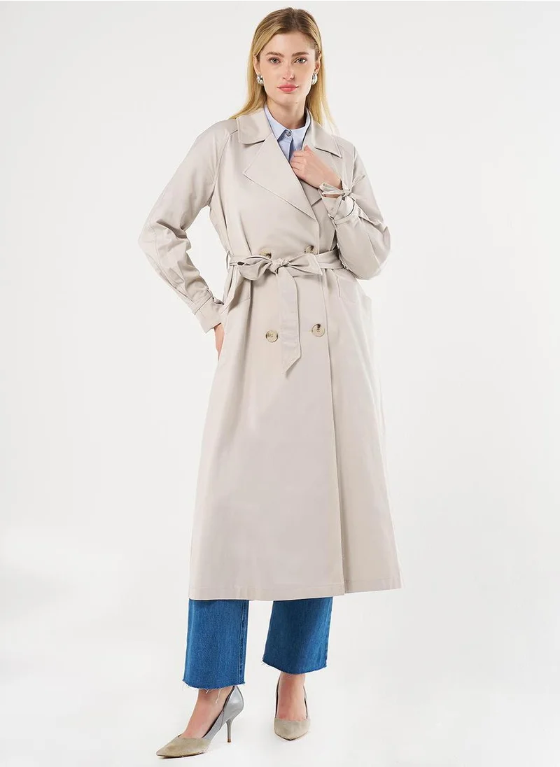 Kayra Buttoned Double-Breasted Trench Coat Stone