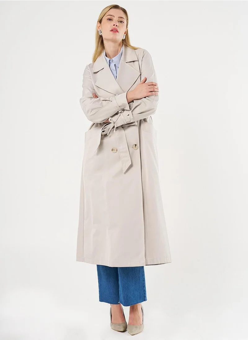 Kayra Buttoned Double-Breasted Trench Coat Stone