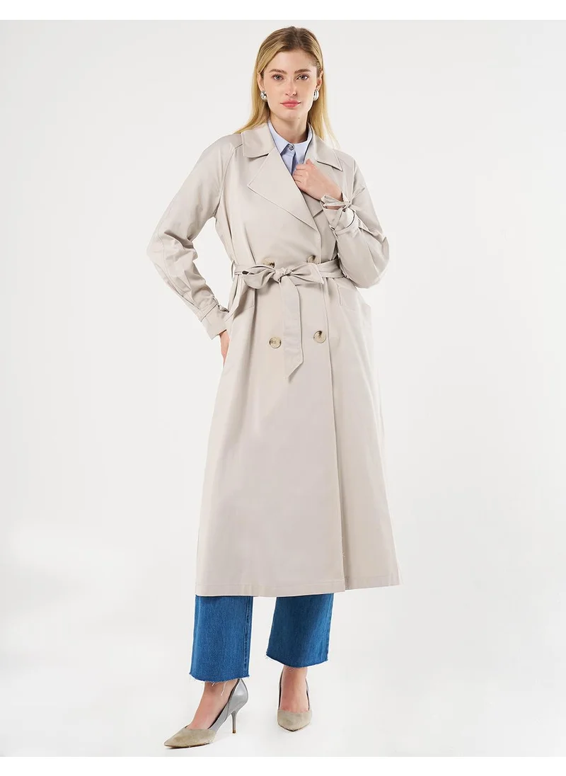 Kayra Buttoned Double-Breasted Trench Coat Stone