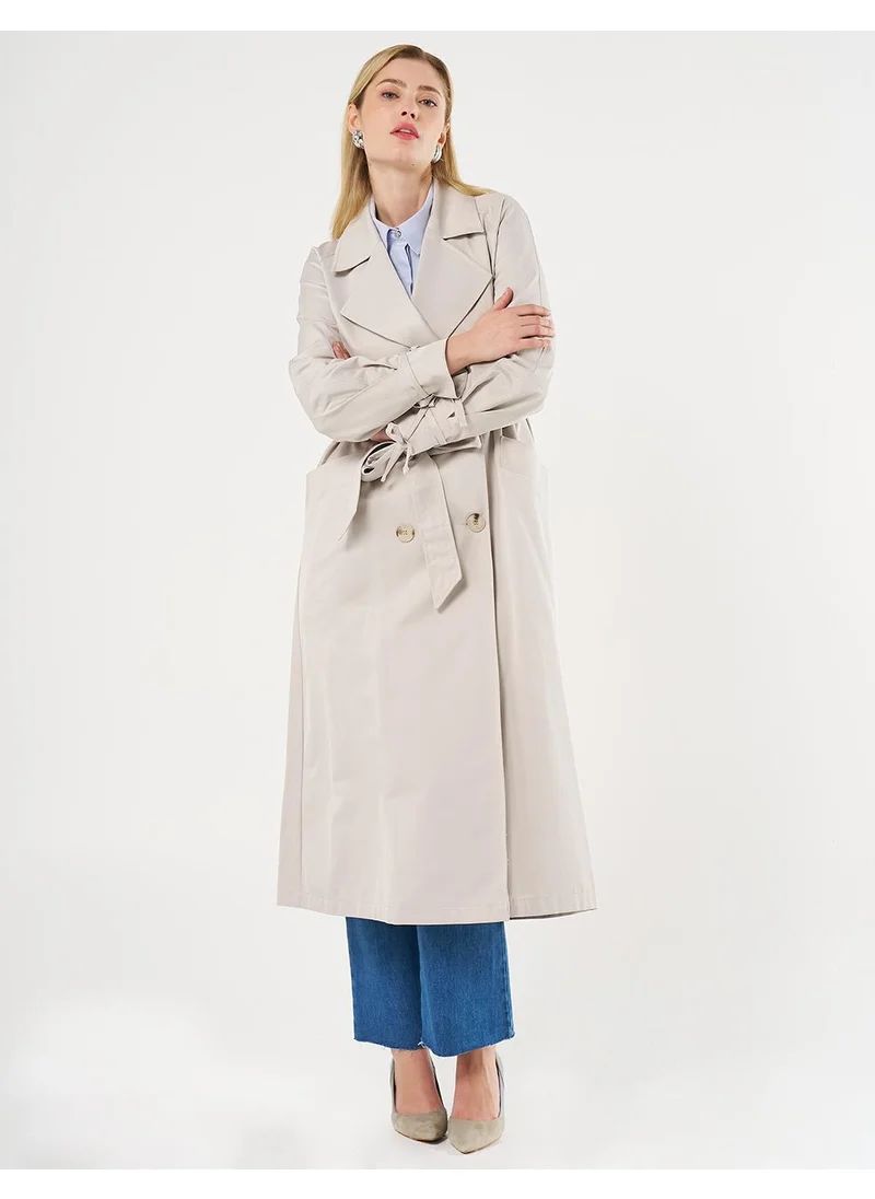 Kayra Buttoned Double-Breasted Trench Coat Stone