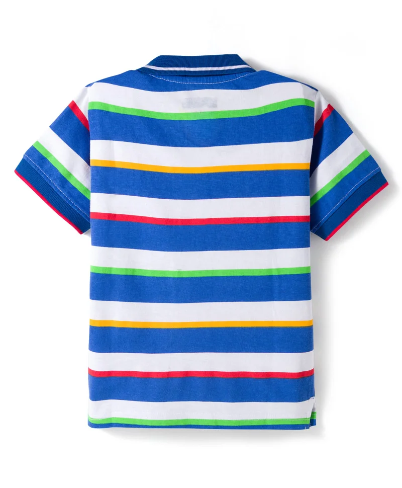 Pine Kids Pine Kids Cotton Knit Half Sleeves Striped Polo T-Shirt - White/Blue