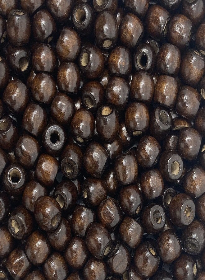 Craft Making Shop 500 Dark Brown Large Hole Wood Beads for Crafts and Macrame 12mm x 11mm Barrel Hair Beads with 4mm Large Hole in Dark Brown - Image 1