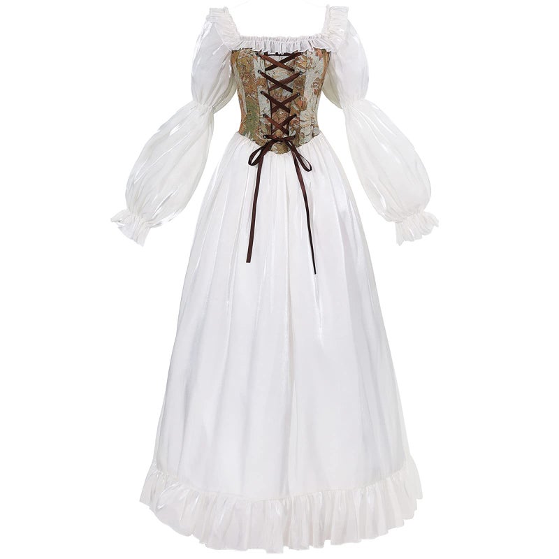 NSPSTT White Renaissance Dress Women Fairy Dress Victorian Medieval Costume Fairy Green S