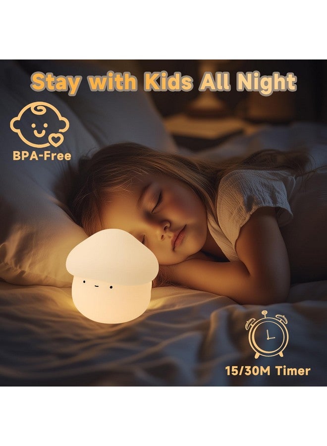 AVEKI Mushroom Night Light for Kids, Cute Silicone Mushroom Lamp with Timer, 2 Levels Dimmable Squishy Night Light for Baby Nursery, Rechargeable Touch Night Light Mushroom Gifts for Boys and Girls (White) - Image 3